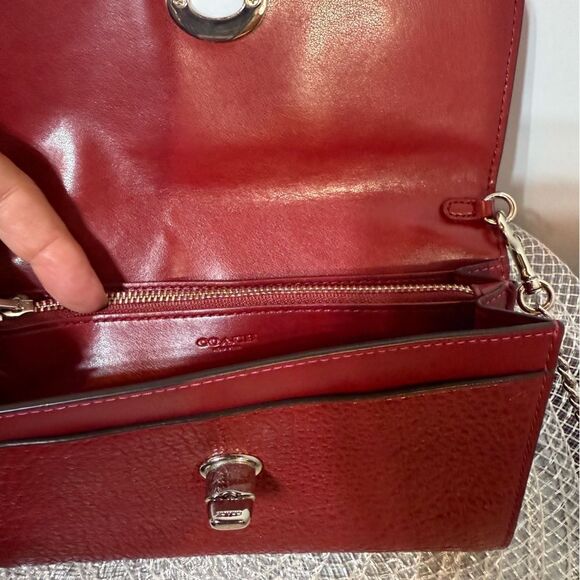 Coach Leather Chain Crossbody in Cherry Red/Silver NWT - Picture 8 of 16